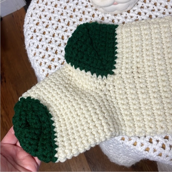 Handmade Crochet Christmas Stocking Cream Green Chunky Knit 2 Skein Christmas - Picture 9 of 17